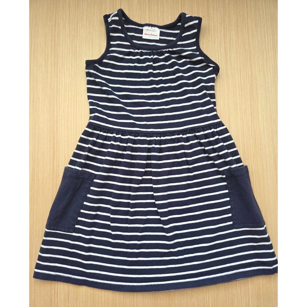 Hanna Andersson Girl's Size 6-7 120cm Navy White Stripe Dress So Breezy Sundress